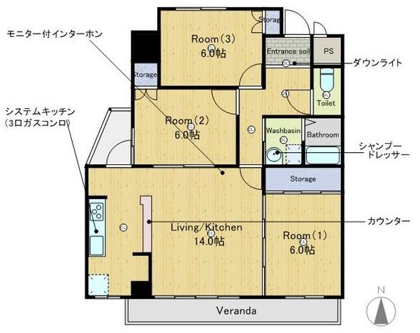 ヒルハイツ浅井(3LDK/2階)の間取り写真