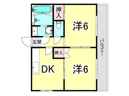 多聞台大一ビル(2DK/3階)の間取り写真