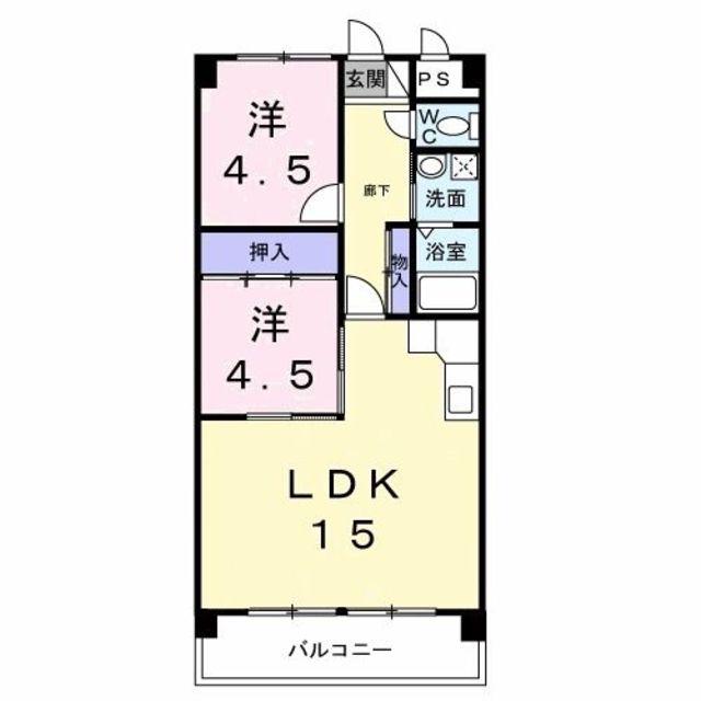 ファミーユ旭(2LDK/3階)の間取り写真