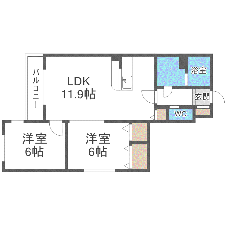 セントポーリアアイリス(2LDK/2階)の間取り写真