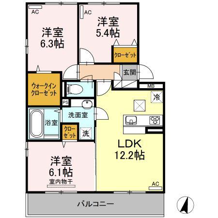 ウエスト ヴィレッジIII(3LDK/1階)の間取り写真