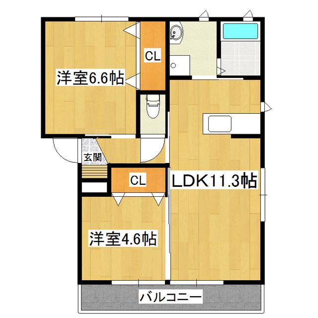 プラテリーアH棟(2LDK/1階)の間取り写真