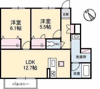 シャーメゾン セルディーナ(2LDK/1階)の間取り写真