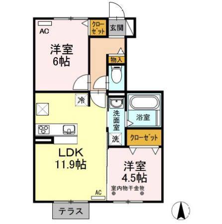 オーパスストーク(2LDK/1階)の間取り写真