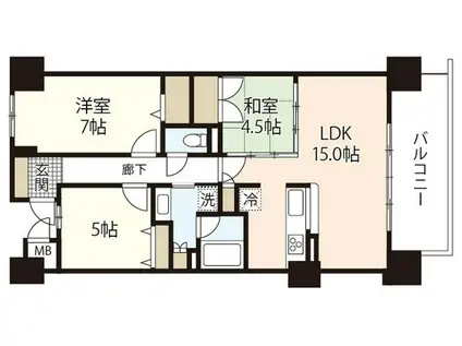 パークナード牛田本町ウエストウイング(2SLDK/15階)の間取り写真