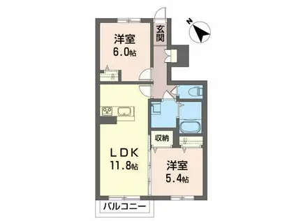 グリーンセント 久留米(2LDK/1階)の間取り写真