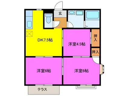 ハイツクラウンA(3DK/1階)の間取り写真