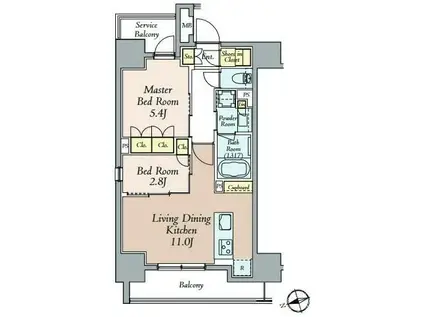 クレストコート本郷三丁目(2LDK/7階)の間取り写真