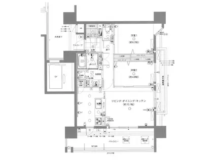 ワイズエステムコート新都心上之屋II(2LDK/14階)の間取り写真