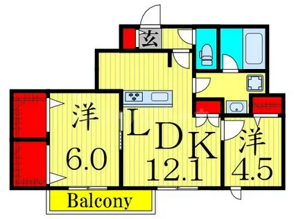 メゾンクレール谷在家(2LDK/1階)の間取り写真