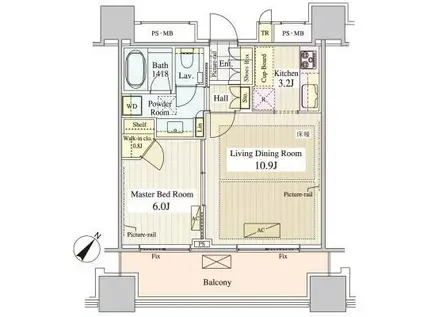 パークコート千代田富士見ザ タワー(1LDK/11階)の間取り写真
