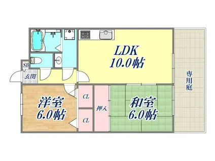 アミスタ―宝塚(2LDK/1階)の間取り写真