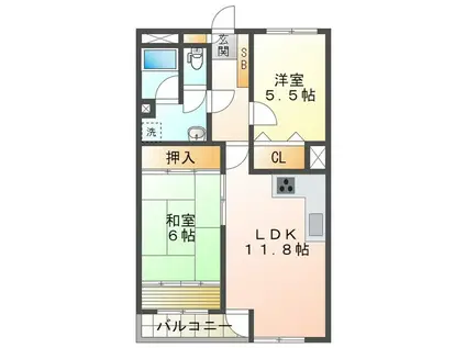 サンライフ磯山(2LDK/1階)の間取り写真