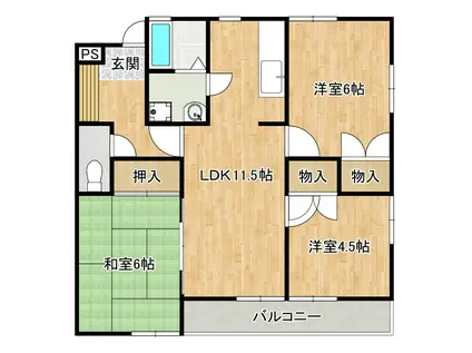 シャインS吉無田(3LDK/2階)の間取り写真