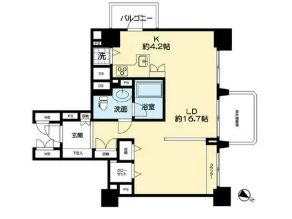 広尾 ヴィンテージ 緑豊かな環境 ワンルーム(ワンルーム/6階)の間取り写真