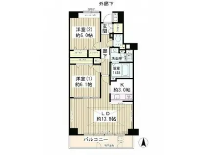 メゾン・シャルム(2LDK/9階)の間取り写真