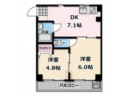 オリーブコート三吉2(2DK/4階)の間取り写真