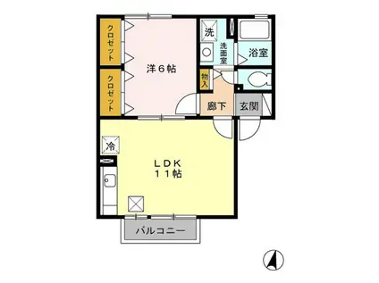 オリーヴⅡ(1LDK/2階)の間取り写真
