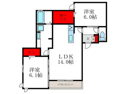 ラ メゾン ド ボヌール桜塚B(2LDK/3階)の間取り写真