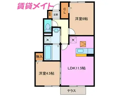 プルミエ B(2LDK/1階)の間取り写真