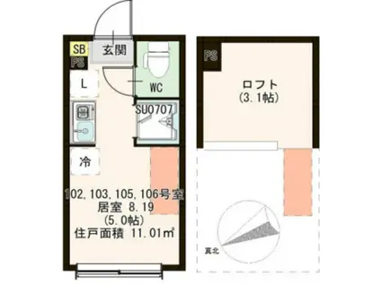 トレフェリクス新小岩(ワンルーム/1階)の間取り写真
