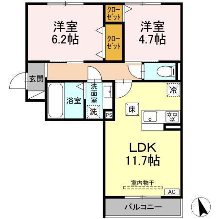 D-ROOM蘇原村雨町C棟(2LDK/1階)の間取り写真
