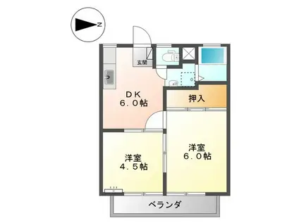 サンライフKI(2DK/1階)の間取り写真