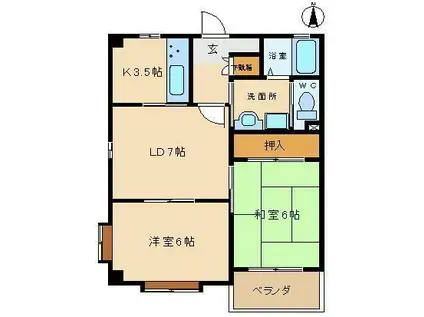 希羅乃郷(2LDK/3階)の間取り写真