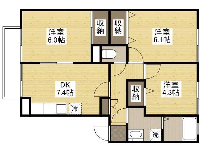 フォブール亀川(3DK/2階)の間取り写真