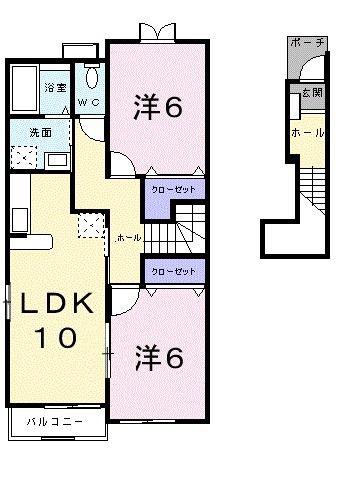カジーナ・ピッチーナB(2LDK/2階)の間取り写真