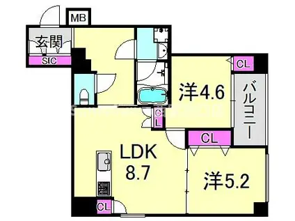 KSMレジデンス西宮(2LDK/3階)の間取り写真