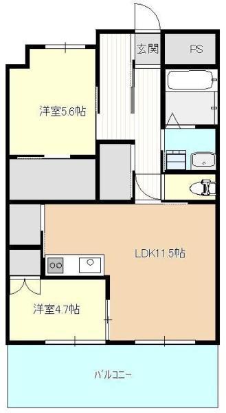 ディアコート新栄(2LDK/6階)の間取り写真