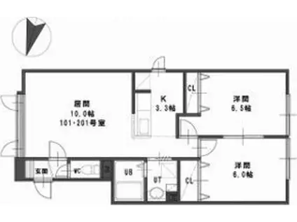 ルミエールパーチェ(2LDK/2階)の間取り写真