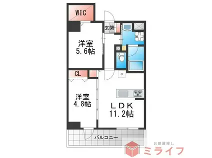 ダイレ・エヌ(2LDK/8階)の間取り写真