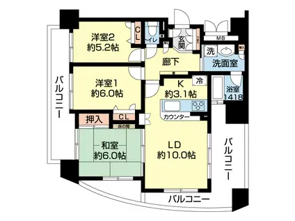 アメックス白木原駅前(3LDK/15階)の間取り写真