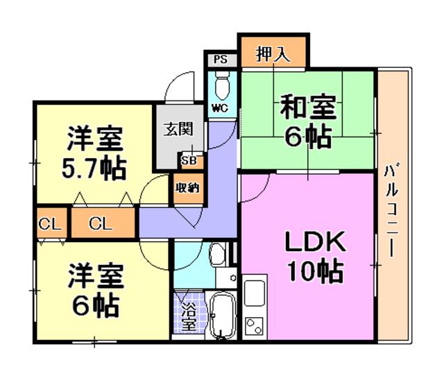 ヴィーブル芦屋(3LDK/2階)の間取り写真