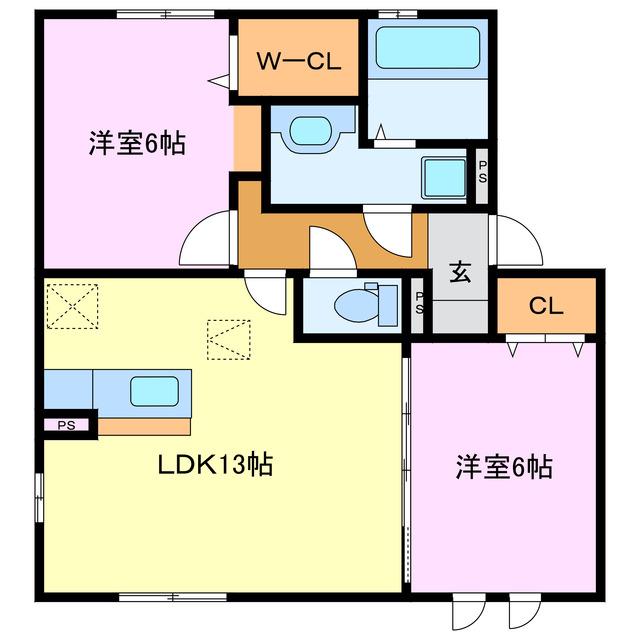 ドレクシア庄野(2LDK/1階)の間取り写真