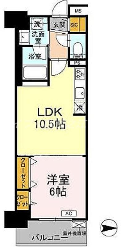 グランセジュール大国町(1LDK/13階)の間取り写真