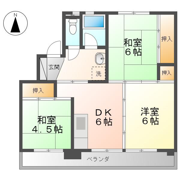 ビレッジハウスほばら1号棟(3DK/5階)の間取り写真
