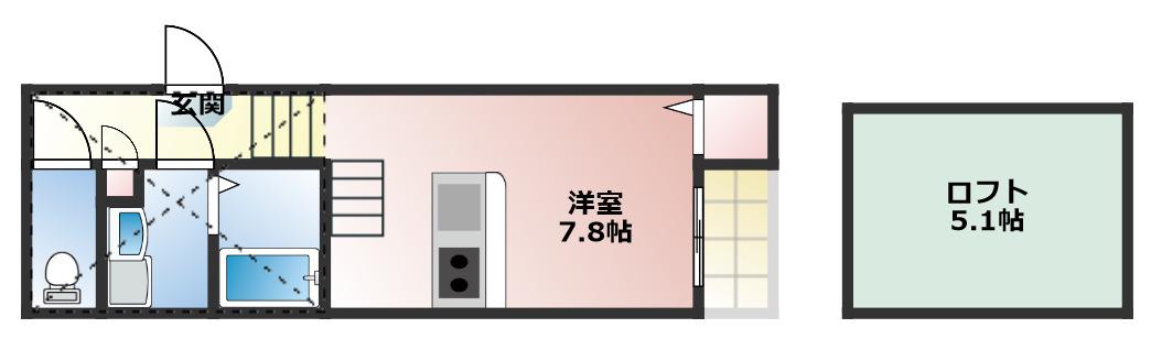 カーサ フェリーチェW(1SK/2階)の間取り写真