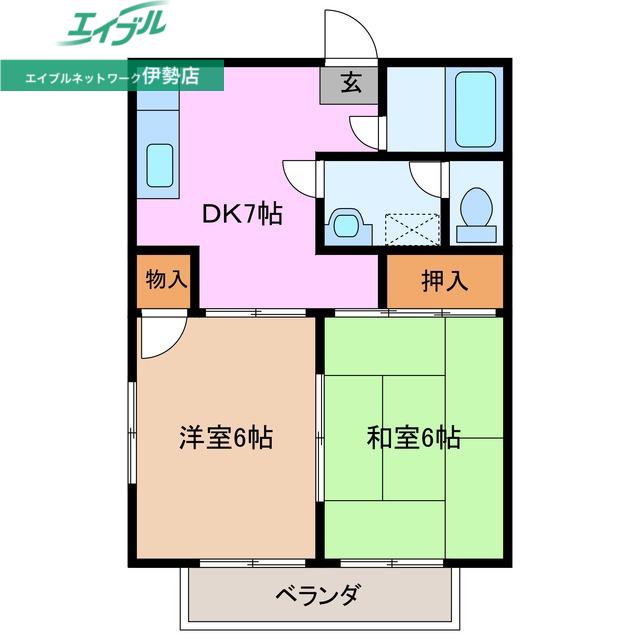 コーポリヨム(2DK/2階)の間取り写真