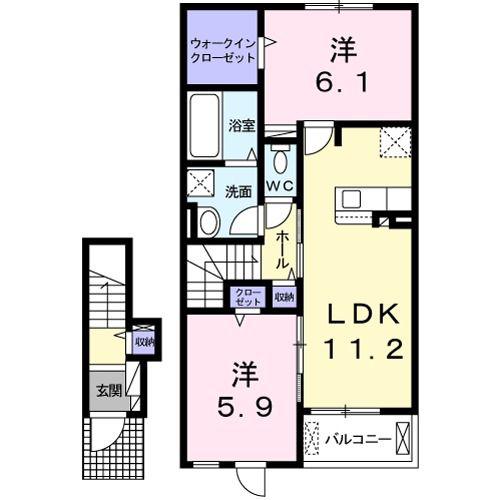 ヒカリエ(2LDK/2階)の間取り写真