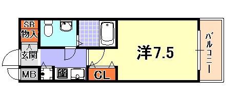 ディナスティ神戸元町通(1K/6階)の間取り写真