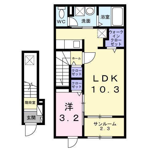 ソレイユ フルール III(1LDK/2階)の間取り写真