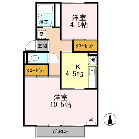グリーンコーポ板谷B棟(2K/2階)の間取り写真