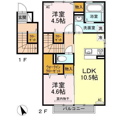 ラ・ヴェスタ(2LDK/2階)の間取り写真