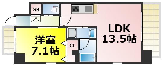 グランカーサ難波元町(1LDK/14階)の間取り写真
