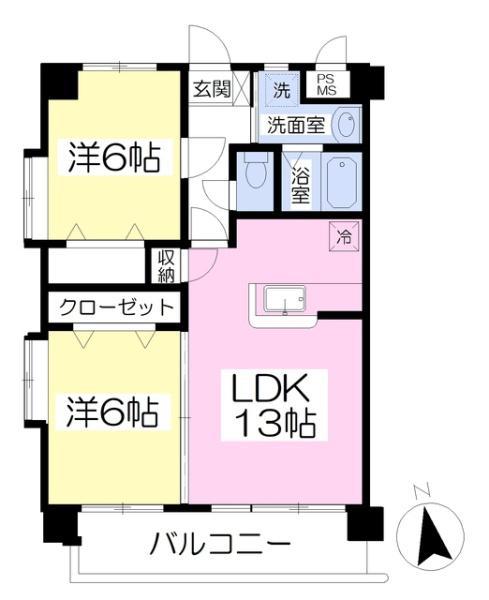 グリーンヒル櫛原(2LDK/4階)の間取り写真