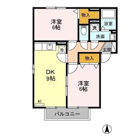 ポルトス元町B(2DK/2階)の間取り写真