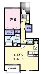 エクシード深大寺(1LDK/1階)の間取り写真